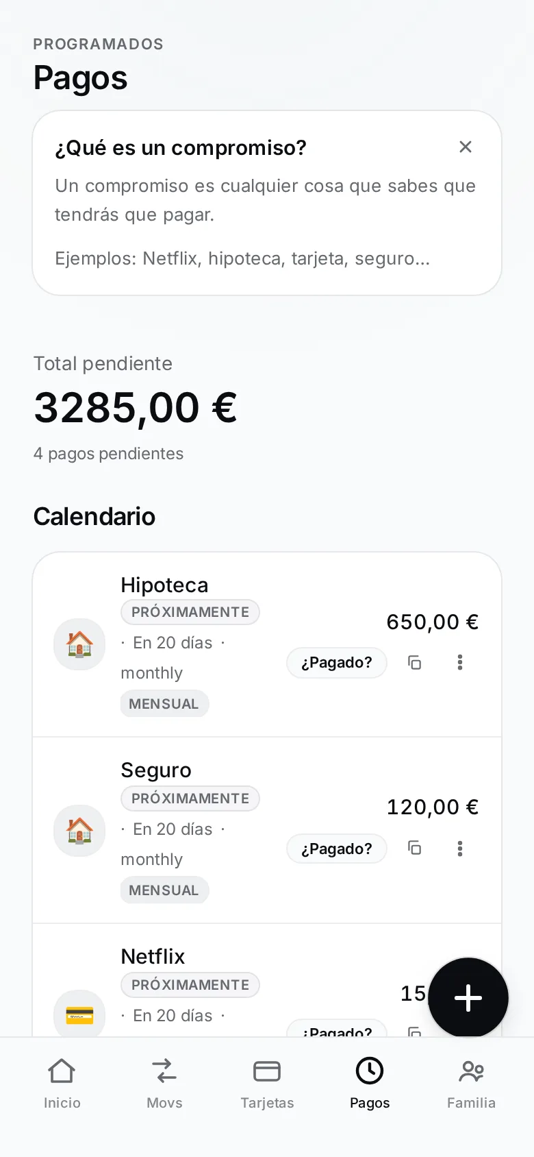 Captura real de LosReales+ — Compromisos